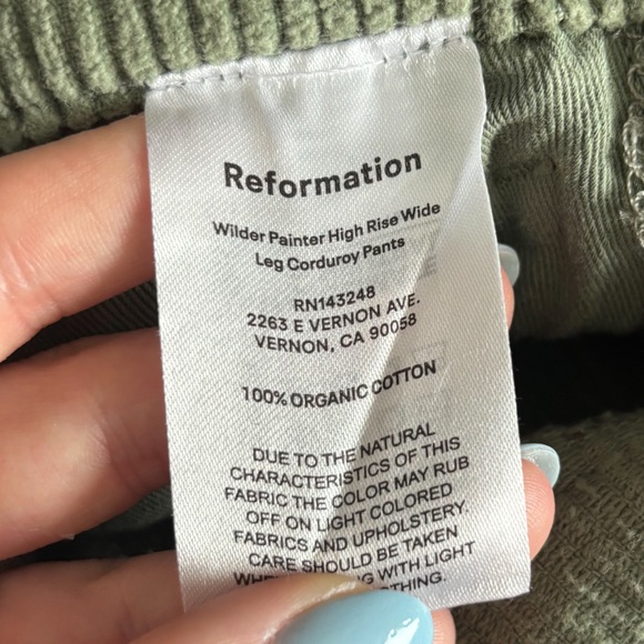 Reformation Jeans Wilder Painter High Rise Wide Leg Corduroy Pants Moss - Picture 4 of 6